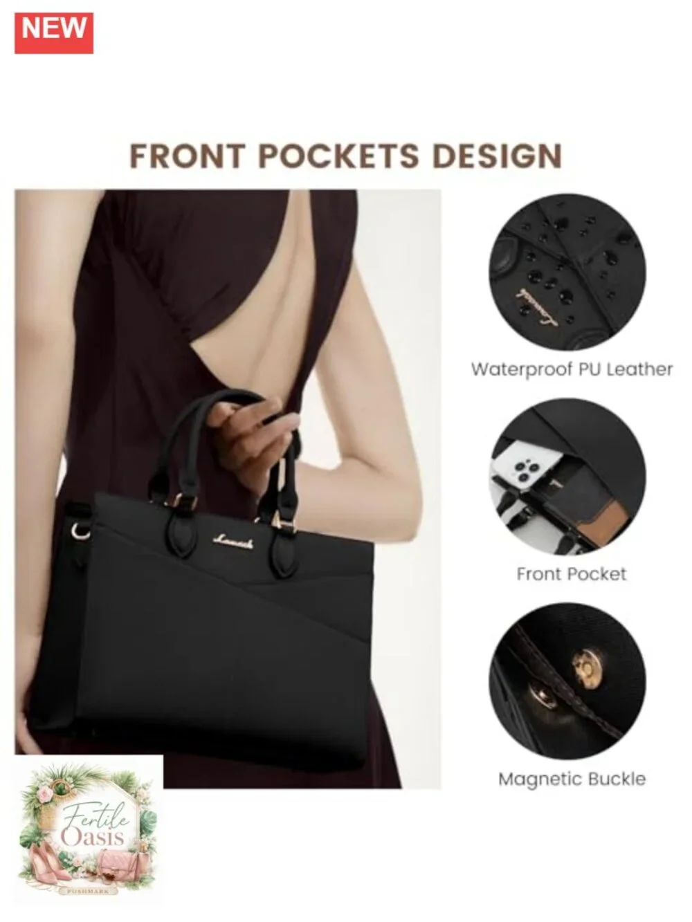 PU Leather Satchel Tote Bag Woman Crossbody Shoulder Purse with Zipper